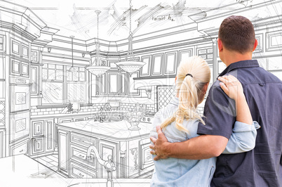 Young Adult Couple Facing Custom Kitchen Drawing Design Details