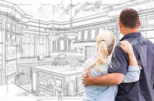 Young Adult Couple Facing Custom Kitchen Drawing Design Details