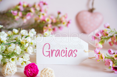 Rose Spring Flowers Decoration, Label, Heart, Gracias Means Thank You
