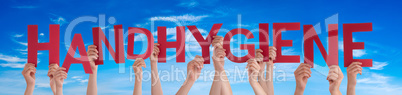 People Hands Holding Word Handhygiene Means Hand Hygiene, Blue Sky