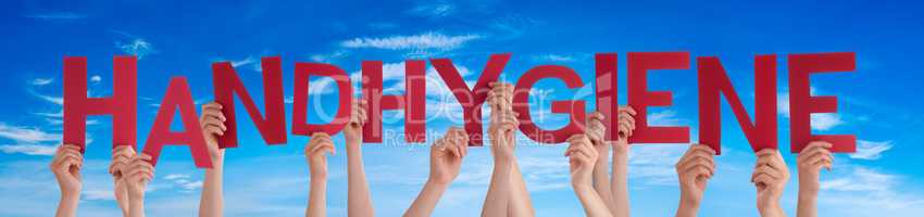 People Hands Holding Word Handhygiene Means Hand Hygiene, Blue Sky