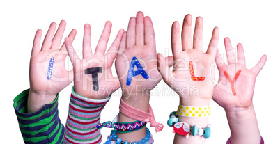Children Hands Building Word Italy, Isolated Background