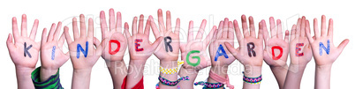 Children Hands Building Word Kindergarden, Isolated Background