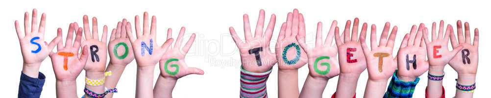 Children Hands Building Word Strong Together, Isolated Background