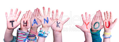 Children Hands Building Word Thank You, Isolated Background