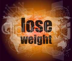 social concept: lose weight words on digital screen, 3d