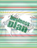 Management concept: business plan words on digital screen