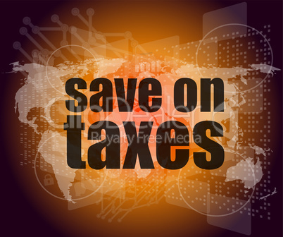 words save on taxes on business digital touch screen, infographics