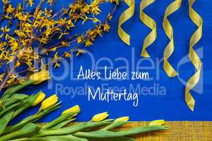Spring Decoration, Branch, Ribbon, Muttertag Means Happy Mothers Day