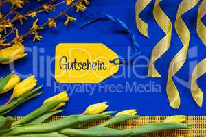 Spring Flowers Decoration, Branch, Label, Gutschein Means Voucher