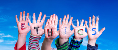 Children Hands Building Word Ethics, Blue Sky