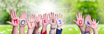 Children Hands Building Word Mothers Day, Grass Meadow