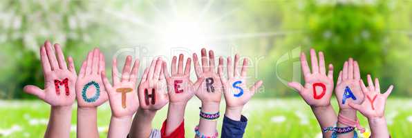 Children Hands Building Word Mothers Day, Grass Meadow