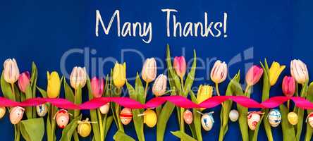 Banner With Colorful Tulip, Text Many Thanks, Easter Egg