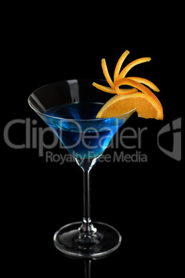 Orange decor Martini Blue Curacao on a black background