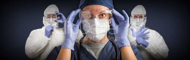 Team of Female and Male Doctors or Nurses Wearing Protective Med