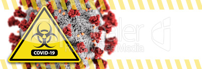 Banner of Coronavirus COVID-19 Bio-hazard Warning Sign with Viru