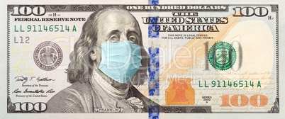 Full 100 Dollar Bill With Concerned Expression Wearing Medical F