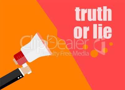 Truth or lie. Flat design business concept Digital marketing business man holding megaphone for website and promotion banners.