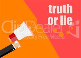 Truth or lie. Flat design business concept Digital marketing business man holding megaphone for website and promotion banners.