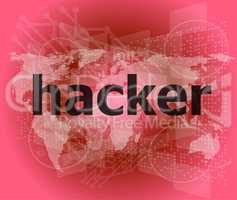 Privacy concept: words Hacker on digital background
