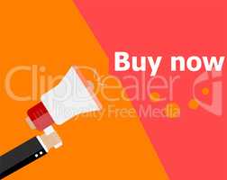 flat design business concept. Buy Now digital marketing business man holding megaphone for website and promotion banners.