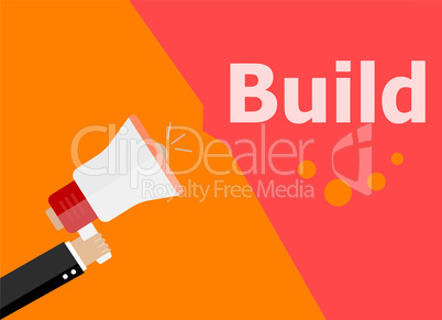 flat design business concept. Build. digital marketing business man holding megaphone for website and promotion banners.