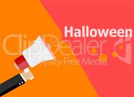 flat design business concept. Halloween digital marketing business man holding megaphone for website and promotion banners.