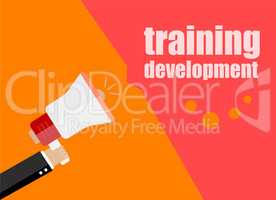 Training development. Flat design business concept Digital marketing business man holding megaphone for website and promotion banners.
