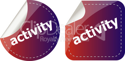 activity stickers set, icon button isolated on white