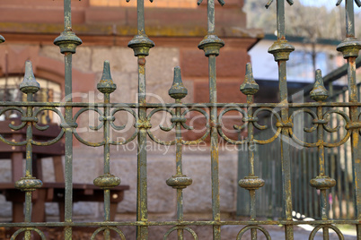 Metal fence. Metal curly fence in the park