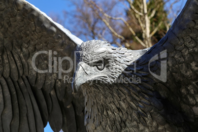 Sculpture of an eagle made of metal close-up