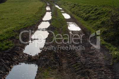 dirty mud road with puddles