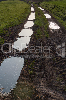 dirty mud road with puddles