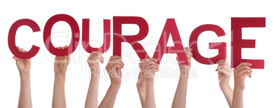 People Hands Holding Word Courage Means Do Not Give Up, Isolated Background