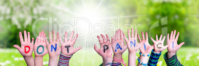 Children Hands Building Word Do Not Panic, Grass Meadow