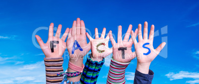 Children Hands Building Word Facts, Blue Sky