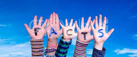 Children Hands Building Word Facts, Blue Sky