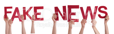 People Hands Holding Word Fake News, Isolated Background
