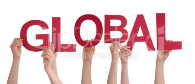 People Hands Holding Word Global, Isolated Background