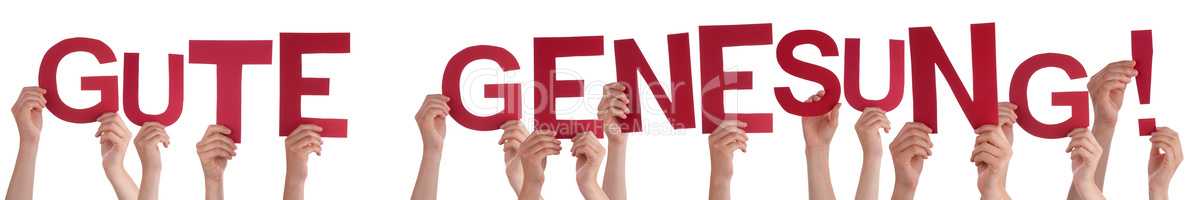 People Hands Holding Word Gute Genesung Means Get Well Soon, Isolated Background