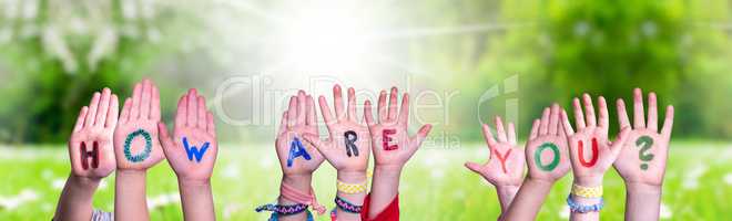 Children Hands Building Word How Are You, Grass Meadow