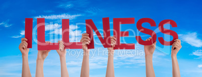 People Hands Holding Word Illness, Blue Sky