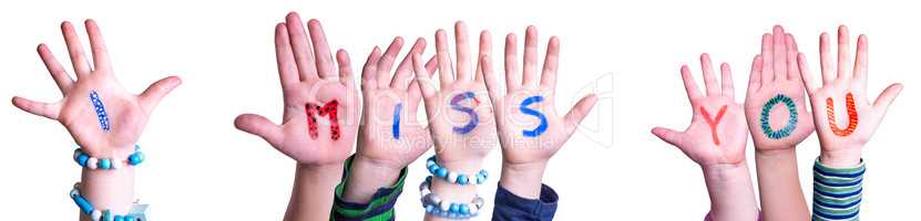Children Hands Building Word I Miss You, Isolated Background