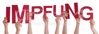 People Hands Holding Word Impfung Means Vaccination, Isolated Background