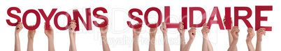 Hands Holding Word Soyons Solidaire Mean Showing Solidarity, Isolated Background