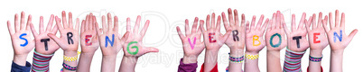 Hands Building Streng Verboten Means Strictly Forbidden, Isolated Background
