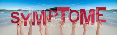 People Hands Holding Word Symptome Means Symptom, Ocean Background