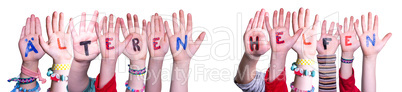 Kids Hands Holding Word Aelteren Helfen Mean Help Elderly, Isolated Background