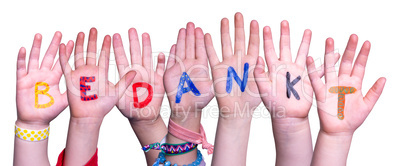 Children Hands Building Word Bedankt Means Thank You, Isolated Background